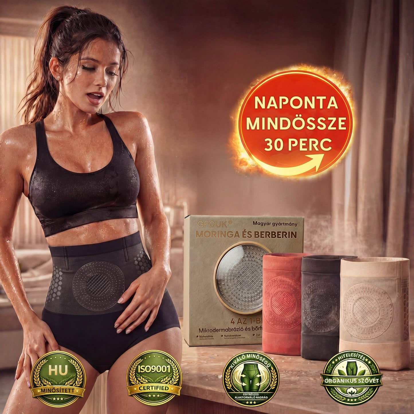 🍃🍃A márka hivatalos üzlete | 🧑‍⚕️GFOUK® 2026 Moringa és berberin 4 az 1-ben mikrorészecskés alakformáló és zsírégető rövidnadrág